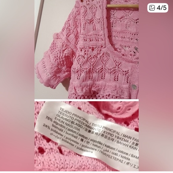 Zara Pink Knit Cardigan with Button Front, size Large - Picture 4 of 5